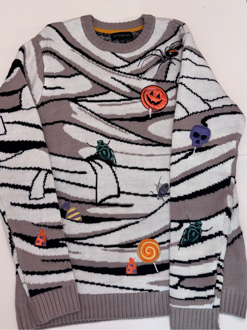 Blizzard Bay Gray & White Halloween Patch Crewneck Sweater